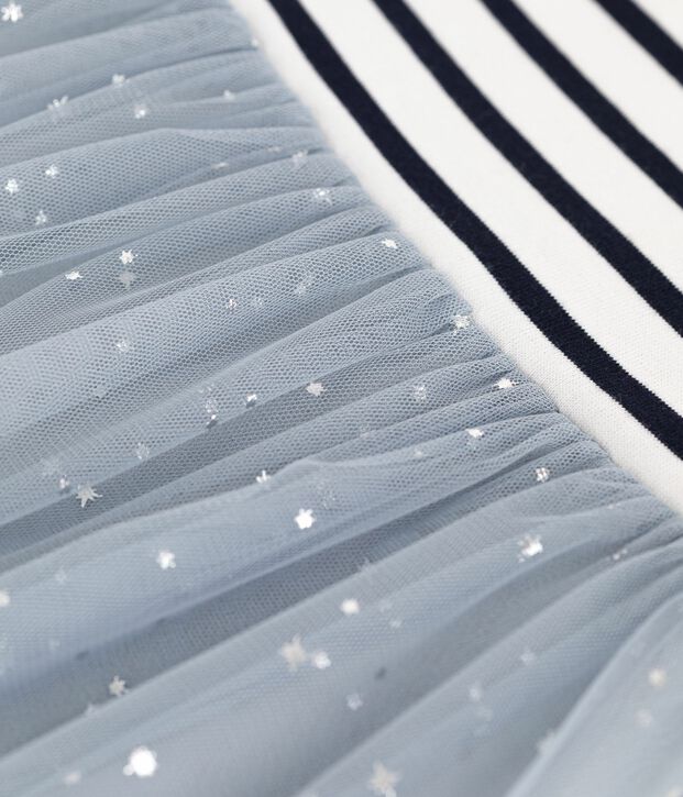 Kurz&auml;rmeliges Kinder-Kleid aus Baumwolle mit Streifen blau/vielfarbig