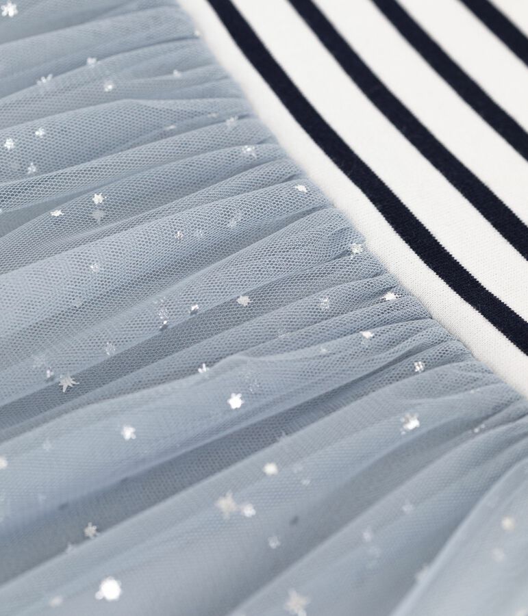 Kurz&auml;rmeliges Kinder-Kleid aus Baumwolle mit Streifen blau/vielfarbig