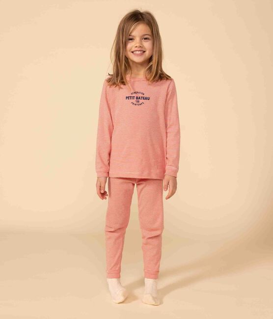 Kinderpyjama aus Baumwolle mit Streifen orange OURSIN/weiss MARSHMALLOW
