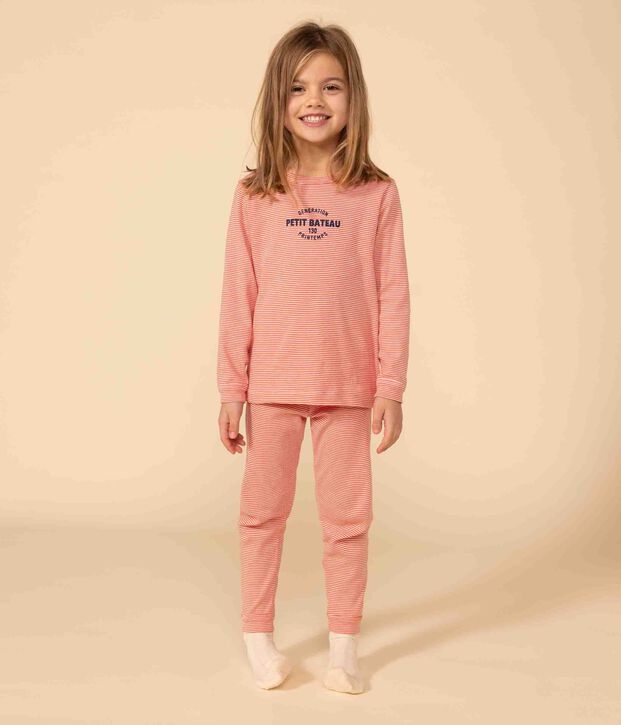 Kinderpyjama aus Baumwolle mit Streifen orange/weiss