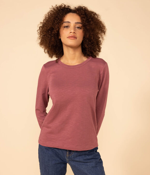 Damen-T-Shirt LE DROIT aus Baumwolle mit Rundhalsausschnitt braun