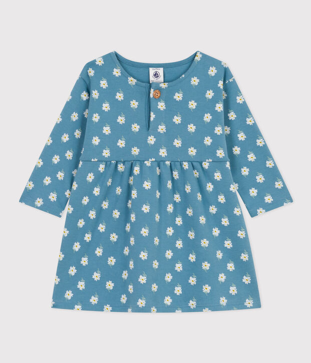 Baby-Kleid aus Jersey f&uuml;r M&auml;dchen mit Blumenmotiv blau/vielfarbig