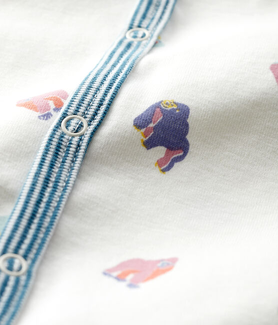 Baby-Strampler ohne Fuß aus Rippstrick mit Gorilla-Druck weiss MARSHMALLOW/weiss MULTICO