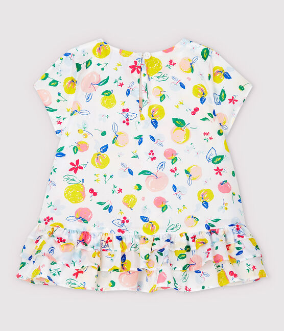 Kurzärmelige Baby-Bluse für Mädchen aus Popeline weiss MARSHMALLOW/weiss MULTICO