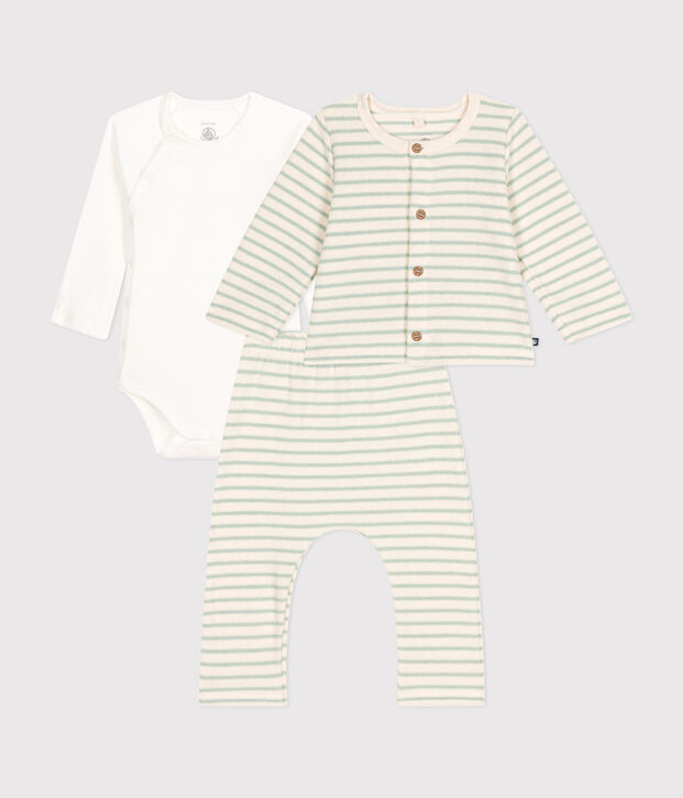 3er-Set aus Frottee Baby naturfarben/gr&uuml;n