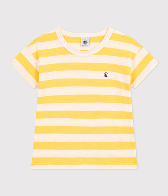 Gestreiftes Jungen-T-Shirt aus geflammtem Jersey gelb NECTAR/ AVALANCHE