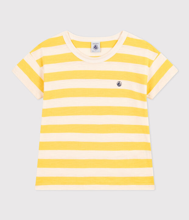 Gestreiftes Jungen-T-Shirt aus geflammtem Jersey gelb/naturfarben