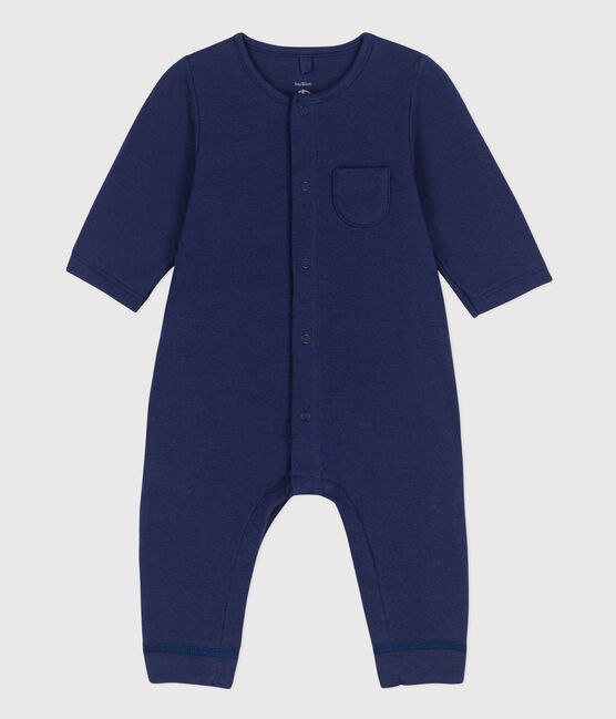Langer einfarbiger Baby-Overall aus Bio-Doppeljersey blau CHALOUPE