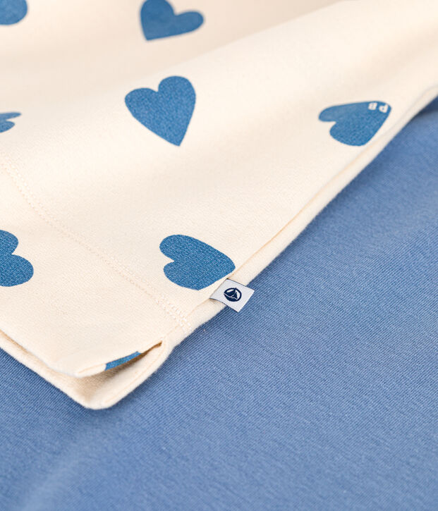 Damen-Pyjama mit zwei Stoffen aus Baumwolle blau/naturfarben