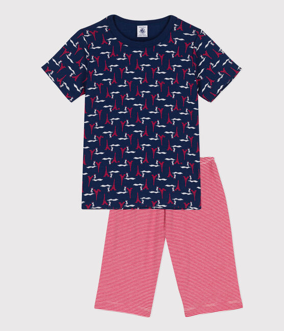 Kinderpyjama Paris aus Baumwolle für Jungen blau MEDIEVAL/weiss MULTICO