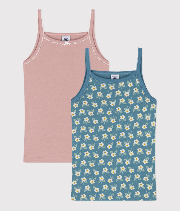 2er-Set Spaghetti-Tops aus Baumwolle mit Blumenmotiv f&uuml;r M&auml;dchen vielfarbig