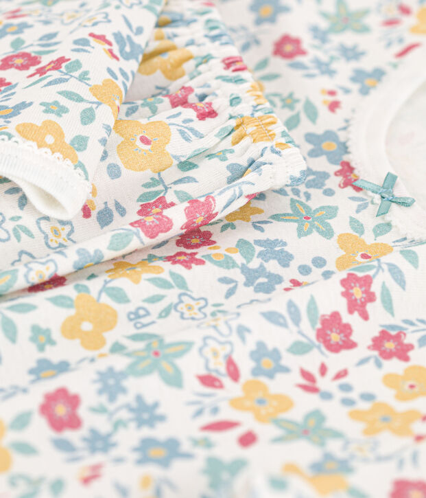 Kinderpyjama aus Baumwolle mit Blumenmotiv f&uuml;r M&auml;dchen weiss/vielfarbig