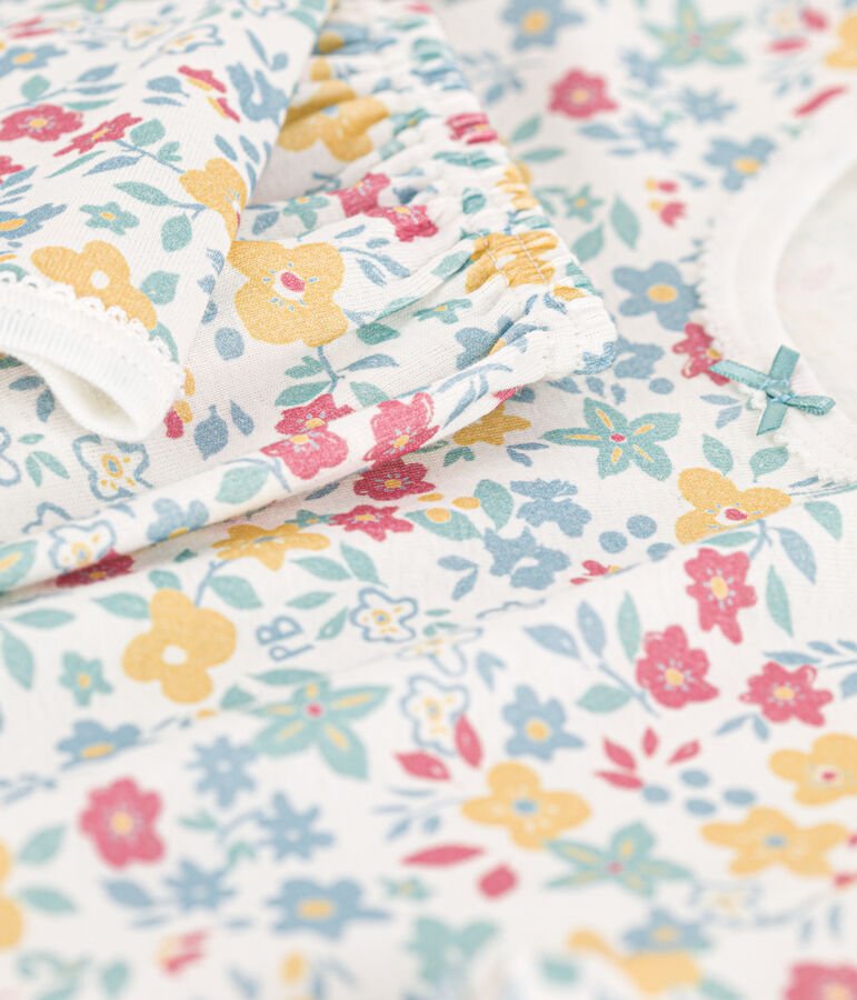 Kinderpyjama aus Baumwolle mit Blumenmotiv f&uuml;r M&auml;dchen weiss/vielfarbig