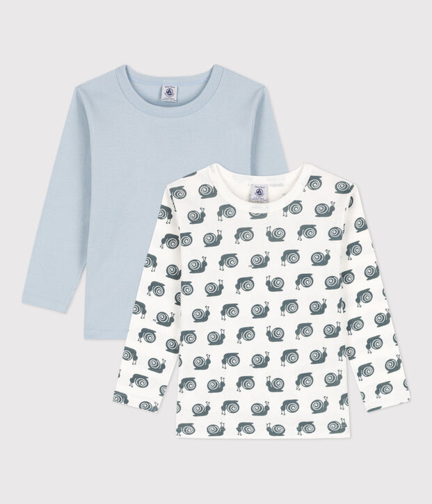 2er-Set lang&auml;rmelige wei&szlig;e T-Shirts aus Baumwolle mit Schneckenmotiv f&uuml;r Jungen vielfarbig