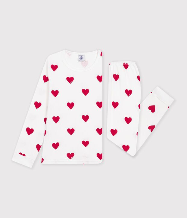 Pyjama aus Baumwolle mit Herzmuster weiss/rot