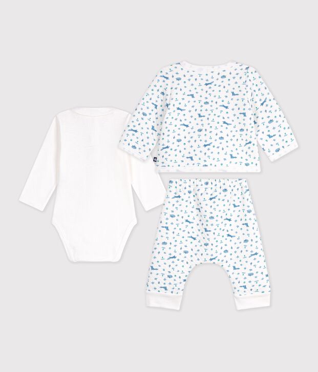 Baby-Set aus Baumwolle mit Kragen und Fuchsmotiv weiss/vielfarbig