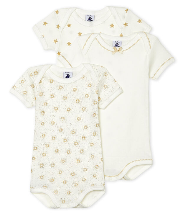 Trio kurz&auml;rmelige Baby-Bodys f&uuml;r M&auml;dchen vielfarbig