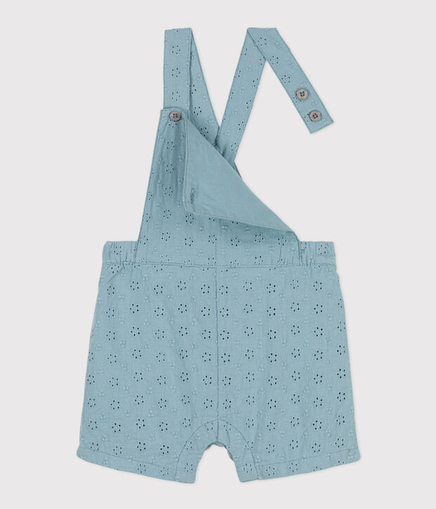 Kurze Baby-Overall in Broderie Anglaise blau