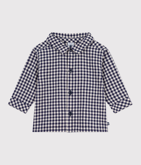 Baby-Hemd aus Flanell mit Karomuster blau SOIR/ MILK