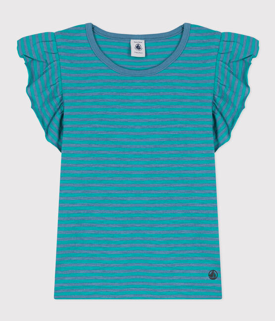 Gestreiftes Kinder-T-Shirt aus Baumwolle für Mädchen grün LAVIS/blau VERDE