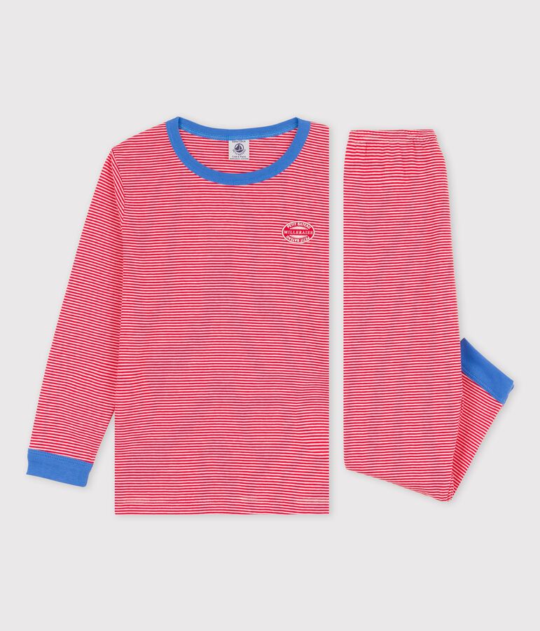Kinderpyjama aus Bio-Baumwolle mit Ringelstreifen rot/weiss