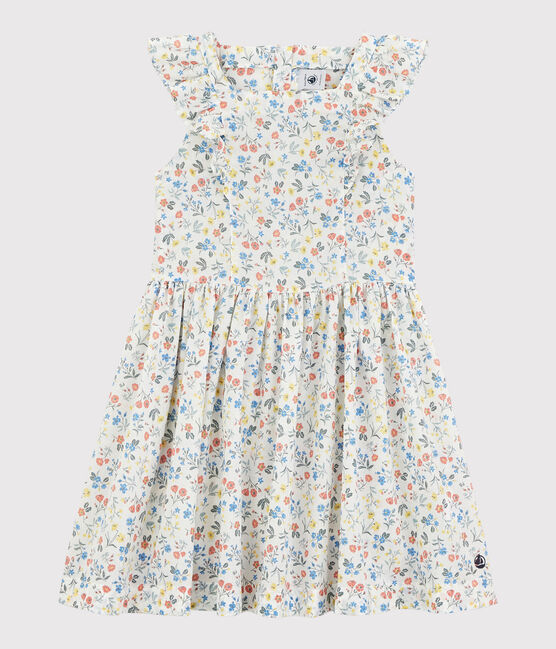 Kurzärmeliges Kinderkleid aus Popeline für Mädchen weiss MARSHMALLOW/weiss MULTICO