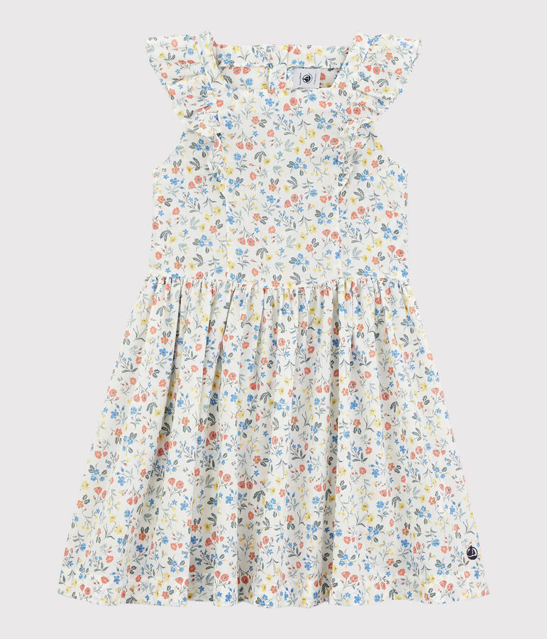 Kurz&auml;rmeliges Kinderkleid aus Popeline f&uuml;r M&auml;dchen weiss/vielfarbig