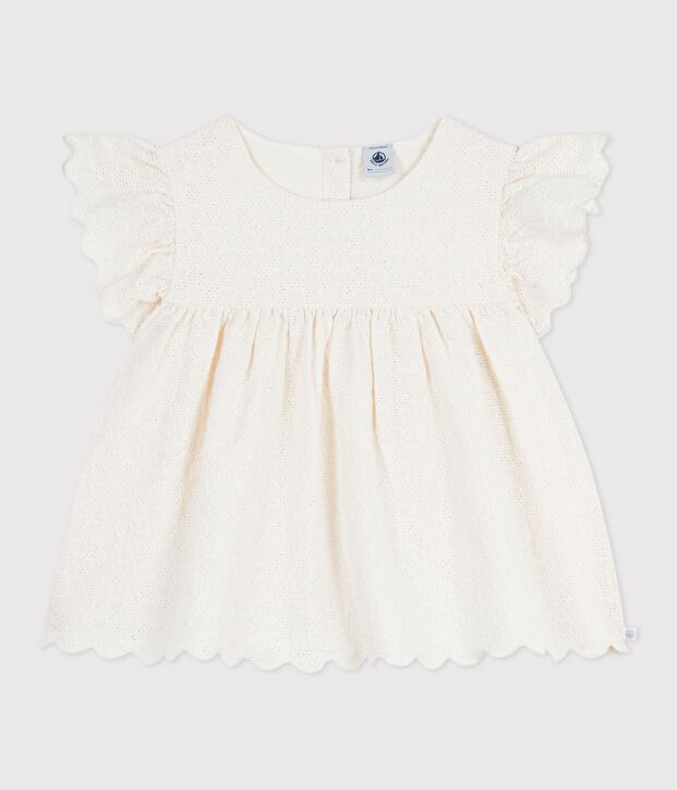 Kurz&auml;rmelige Kinder-Bluse aus Baumwolle mit Herzmotiven weiss