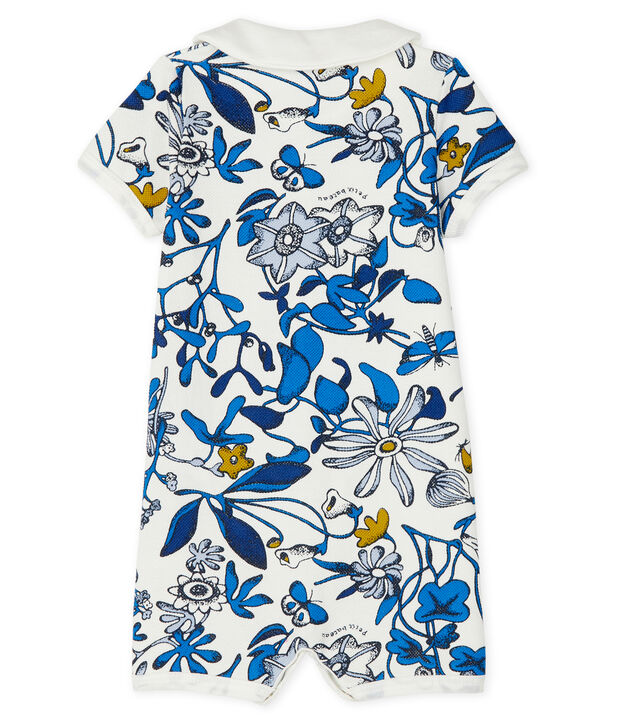 Gemusterter Baby-Kurzoverall f&uuml;r M&auml;dchen weiss/blau