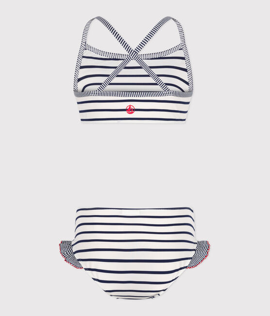 Kinder-Bikini mit Streifen weiss MARSHMALLOW/blau MEDIEVAL