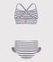 Kinder-Bikini mit Streifen weiss MARSHMALLOW/blau MEDIEVAL