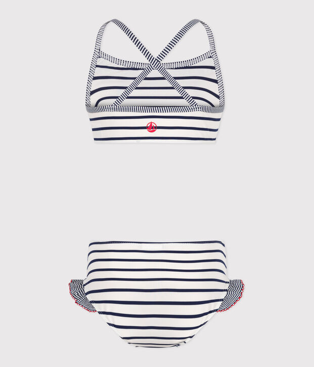 Kinder-Bikini mit Streifen weiss/blau