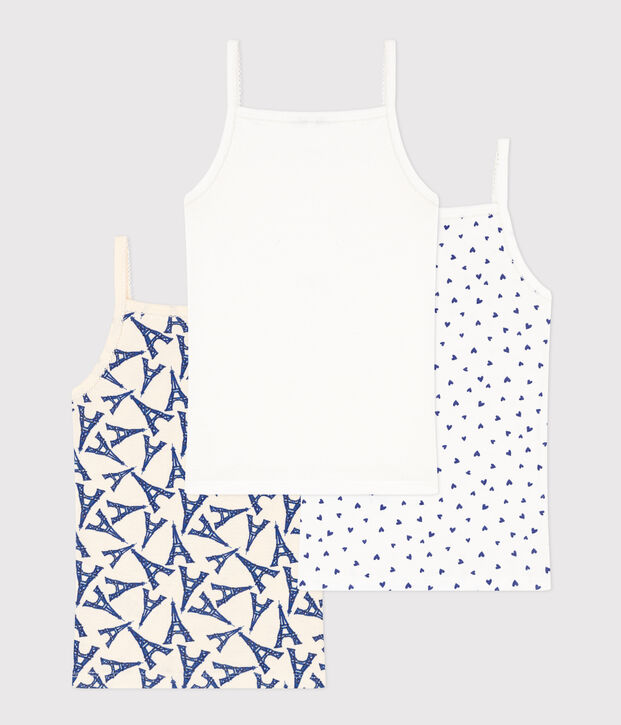 3er-Set Spaghetti-Tops aus Baumwolle mit Paris-Motiv f&uuml;r M&auml;dchen vielfarbig