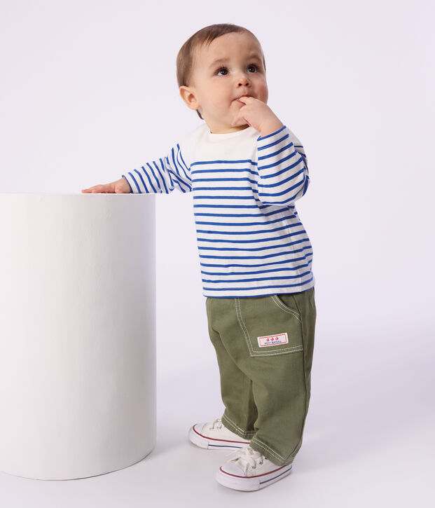 Lang&auml;rmeliges Baby-Streifenshirt Marini&egrave;re aus Baumwolle weiss/blau