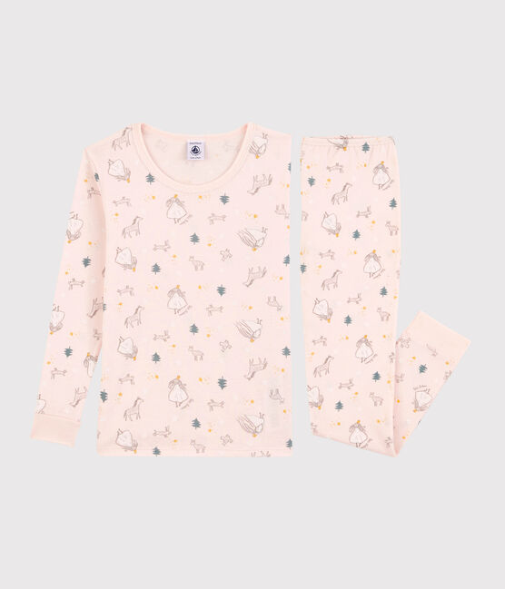 Snugfit-Kinderpyjama aus Baumwolle mit Prinzessinen-Print für Mädchen rosa FLEUR/weiss MULTICO