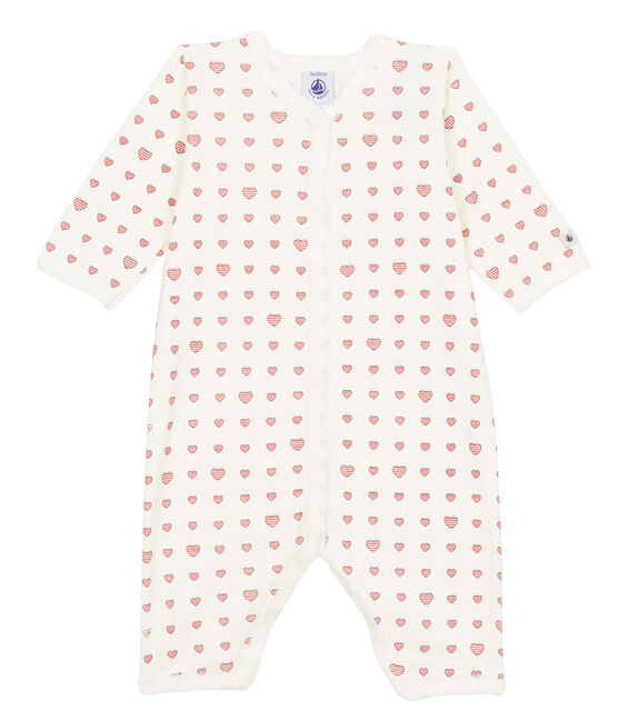 Baby Mädchen Strampler ohne Fuß in Rippstrick weiss MARSHMALLOW/weiss MULTICO