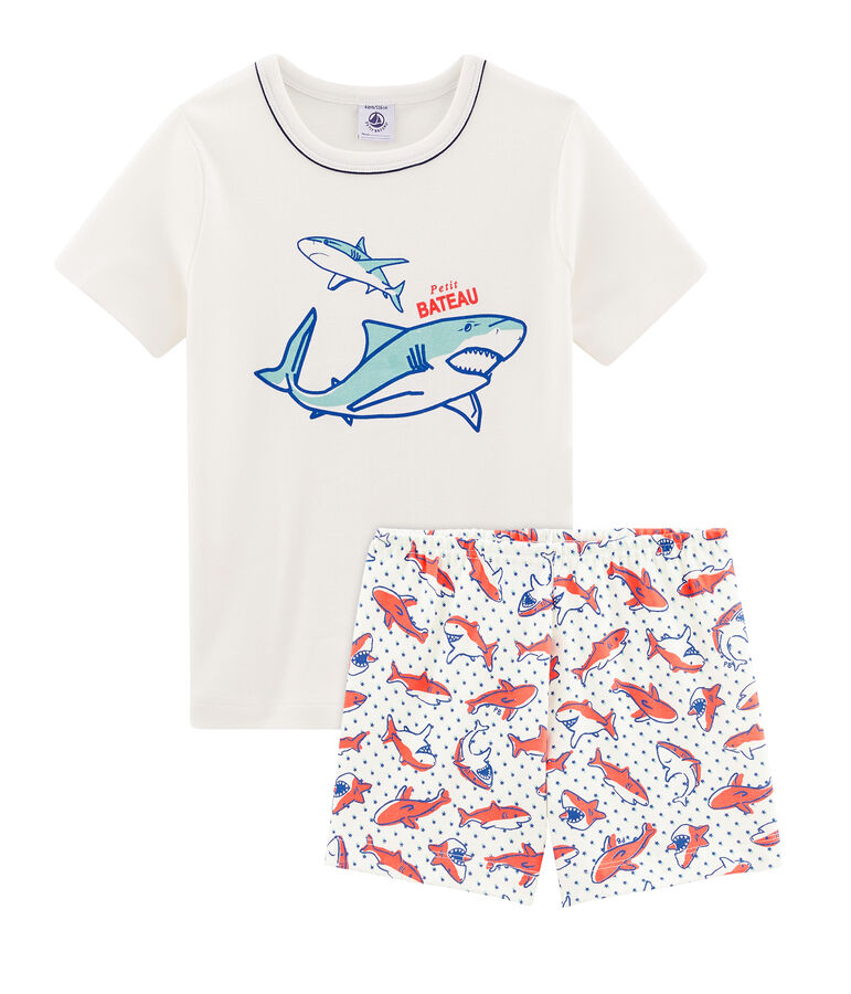 Rippstrick-Kurzpyjama f&uuml;r kleine Jungen weiss/vielfarbig