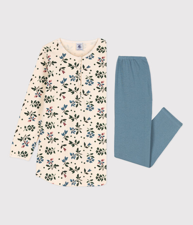 Kinder-Nachthemd und -Leggings aus Molton und Baumwolle mit Blumenmotiv f&uuml;r M&auml;dchen naturfarben/vielfarbig