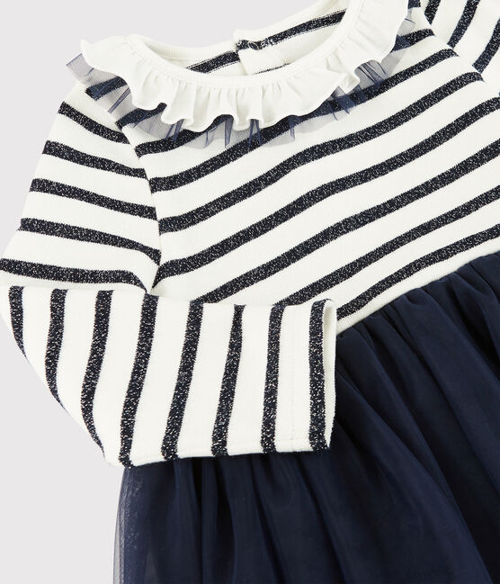 Langärmeliges Baby-Kleid für Mädchen weiss MARSHMALLOW/ SMOKING ARGENT BRILLANT