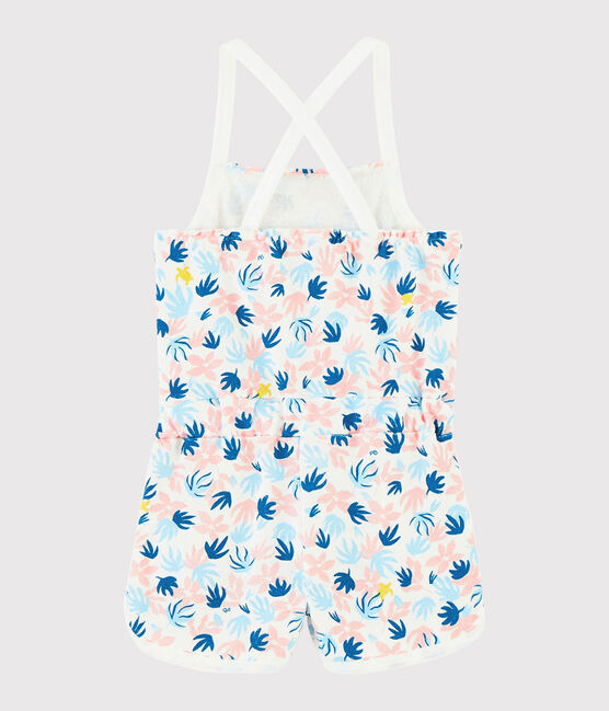 Kurzer Kinder-Overall aus Bouclé-Frottee für Mädchen weiss MARSHMALLOW/weiss MULTICO
