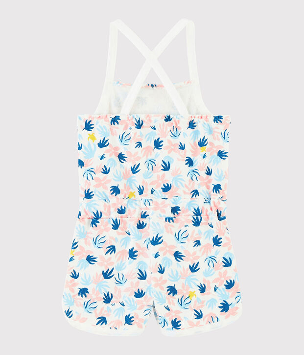Kurzer Kinder-Overall aus Boucl&eacute;-Frottee f&uuml;r M&auml;dchen weiss/vielfarbig
