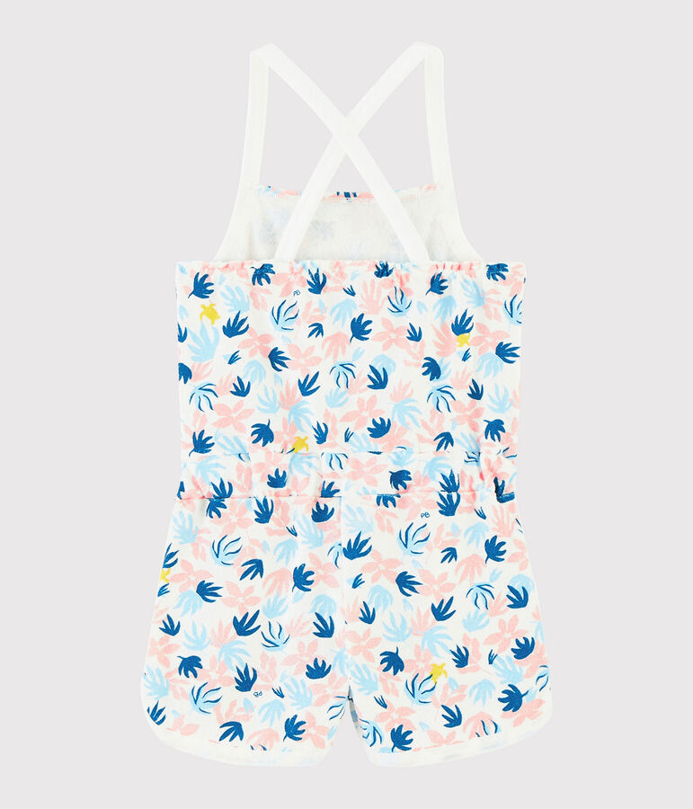 Kurzer Kinder-Overall aus Boucl&eacute;-Frottee f&uuml;r M&auml;dchen weiss MARSHMALLOW/weiss MULTICO