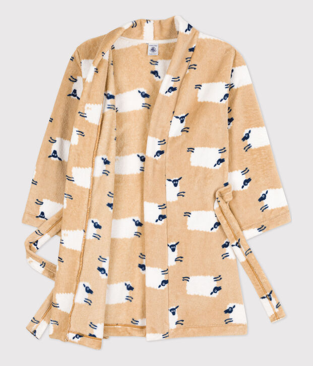 Kinder-Morgenmantel aus Fleece beige/vielfarbig