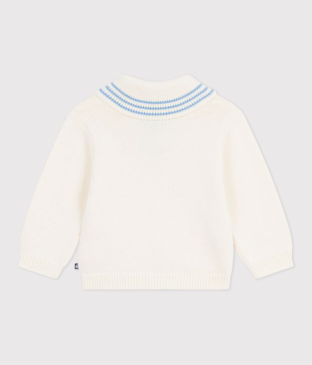 Baby-Pullover mit Schalkragen gestreifter Baumwolle MILK