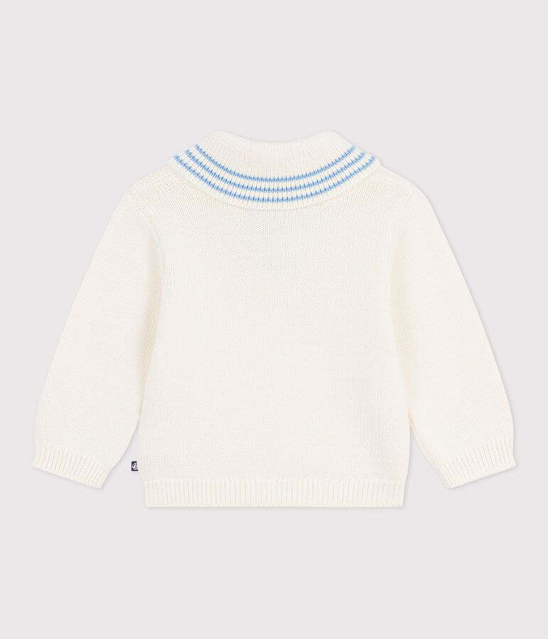 Baby-Pullover mit Schalkragen gestreifter Baumwolle naturfarben MILK