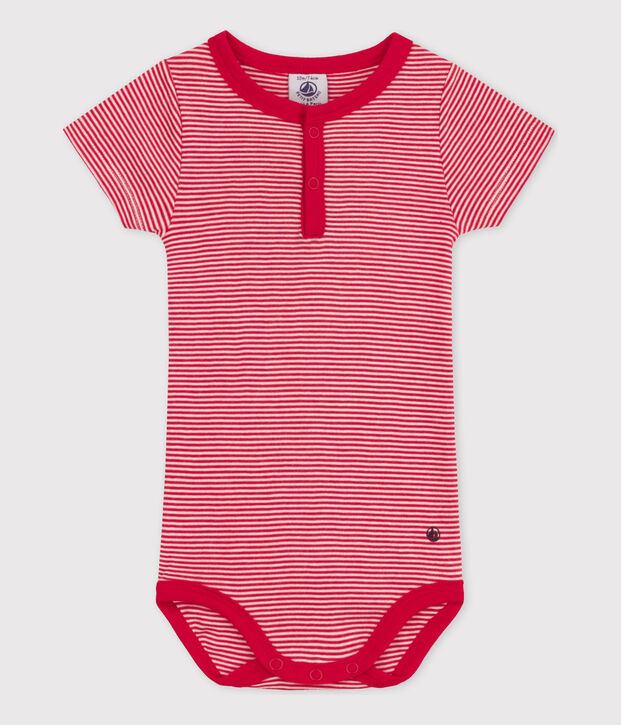 Kurz&auml;rmeliger Baby-Body aus Baumwolle mit Ringelstreifen rot/weiss