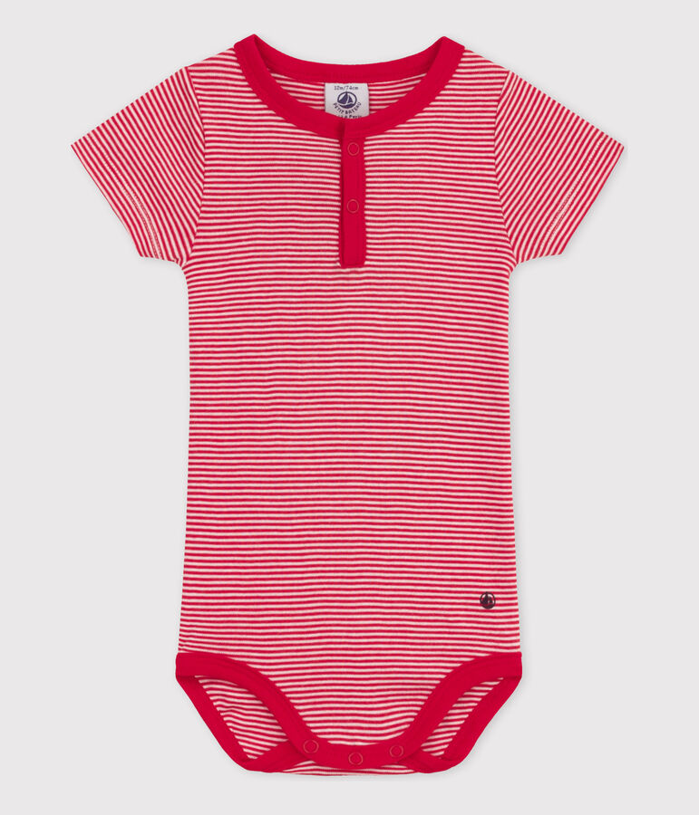Kurz&auml;rmeliger Baby-Body aus Baumwolle mit Ringelstreifen rot/weiss