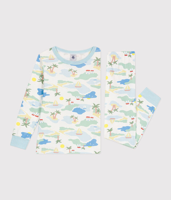 Kinder-Pyjama aus bedruckter Baumwolle  weiss MARSHMALLOW/weiss MULTICO