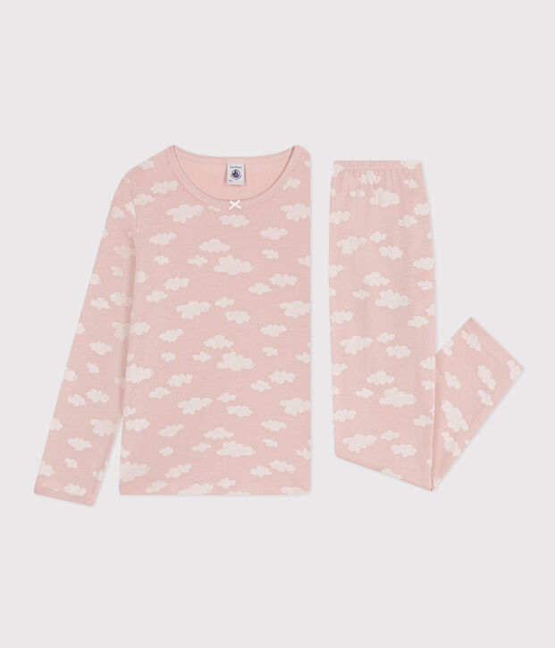 Kinderpyjama aus Baumwolle mit Wolken-Printmotiv rosa/weiss