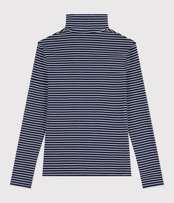 Damen-Rollkragenshirt L'Iconique aus Baumwolle blau SMOKING/weiss MARSHMALLOW
